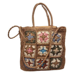 BOLSA ARTESANAL COM DUAS ALÇAS (QUADRADOS COLORIDOS)